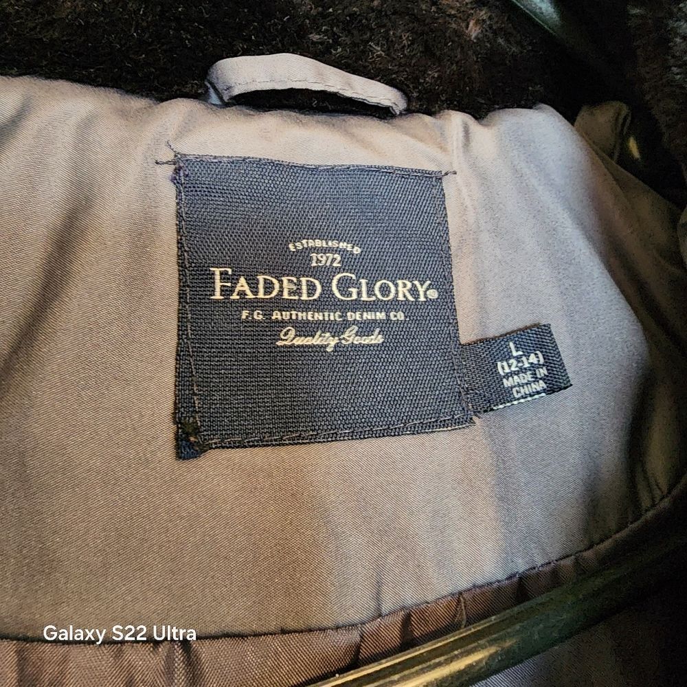 🏖 Warm Puffy Faded Glory Gray Grey Zip Up Winter Coat Removable Hood - Picture 3 of 7